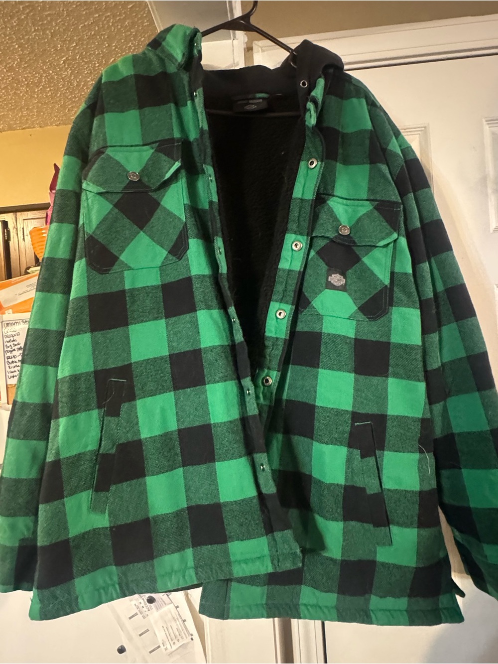 Harley-Davidson Green and Black Buffalo Plaid Hooded Shirt Jacket